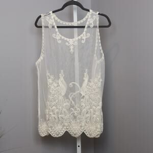 Peacock Lace Sheer Long Tank Top – Size L